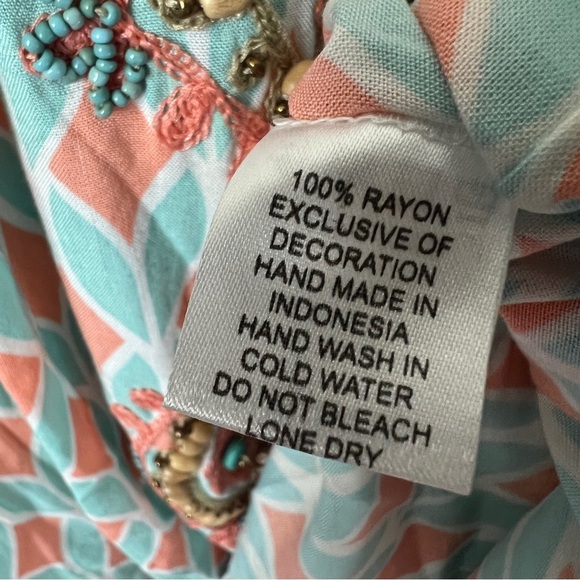 SKEMO Kaftan Dress Beach Cover Up Fringe Beads Embroidered Size Small - Picture 7 of 14